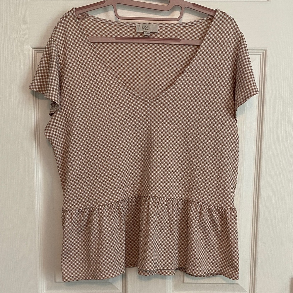 LOFT Women's Tan Checkered Blouse